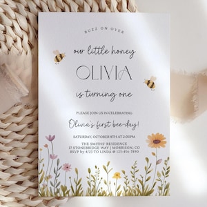 Bee First Birthday Invitation Our Little Honey First Birthday Invitation Bee Birthday Invite Cute Bee Birthday Invitation 1st Bee-Day Invite afbeelding 3
