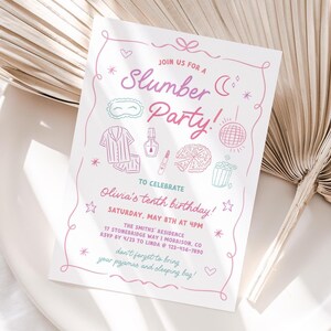 Slumber Party Invitation Slumber Party Birthday Invite Pajama Party Invite Girls Sleepover Invite Slumber Party Bday Invite Sleepover Party image 2