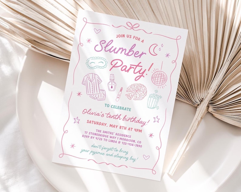 Slumber Party Invitation Slumber Party Birthday Invite Pajama Party Invite Girls Sleepover Invite Slumber Party Bday Invite Sleepover Party image 2