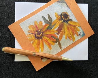 5.5 x 4”  Note Card Set; Boxed Set of 4 Blank Note Cards; featuring monarch and prairie cone flowers. Small Note Card Set