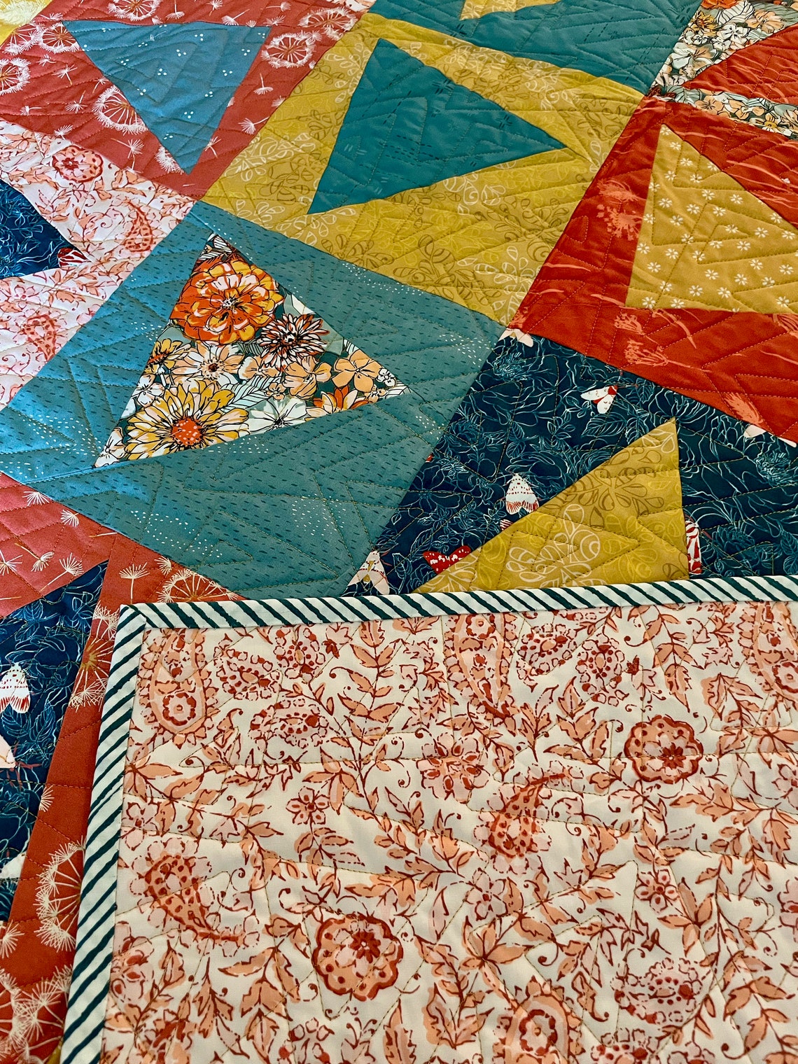 Modern Triangle Patchwork Lap Quilt, Geometric, Handmade, Whimsical ...