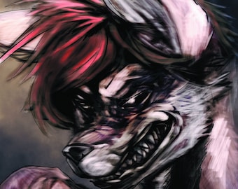 Furry Fox Grin Poster- Siniestro Fox Wall Poster 11x17 Acabado brillante de alta calidad, Furry Anthro Nox the Fox Comic Merch, Marco opcional