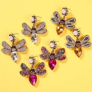 Bee Crystal & Pearl Drop Earrings | Fashion Earrings | Bey Hive