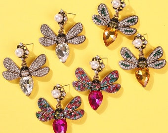 Bee Crystal & Pearl Drop Earrings | Fashion Earrings | Bey Hive