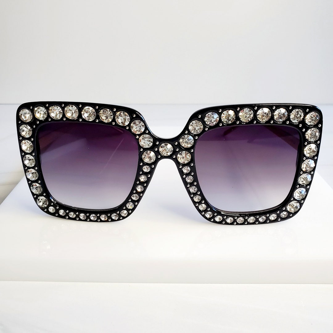 BLACK RHINESTONE Sunglasses High Quality Shades Designer Inspired Etsy