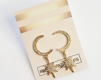 MOON & STARS Drop Earrings | Crystal Earrings