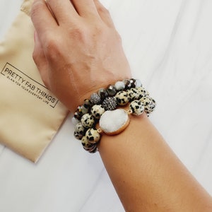 DALMATIAN DIVA  Druzy 3 Piece Bracelet Set  | Handmade Bracelets