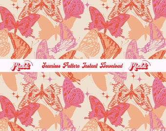 Seamless Pattern Mystical Butterfly Repeating Pattern Print PNG JPG