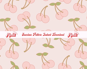 Seamless Pattern Retro Girly Cherry Repeating Pattern Print PNG JPG