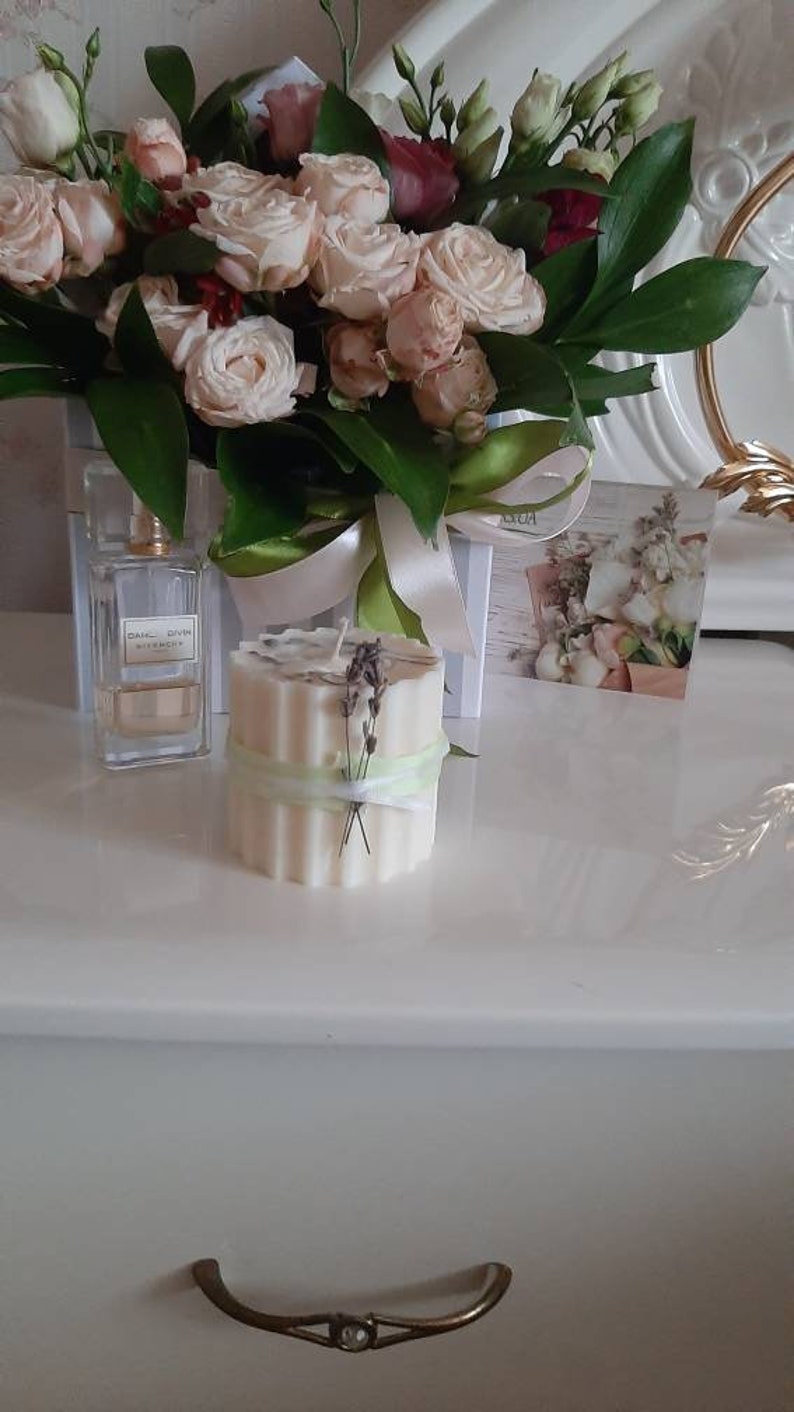 Lavender soy candle White soy pillar candle Wedding candles