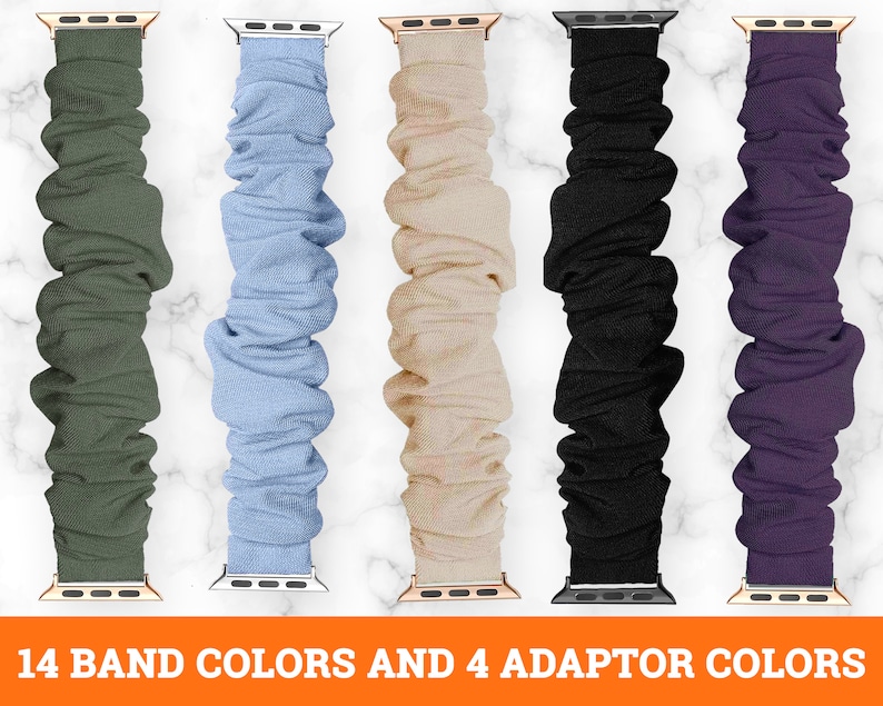 Pu&ograve; includere: Cinque cinturini Apple Watch di diversi colori. I cinturini sono realizzati in tessuto elastico e a coste. I cinturini sono mostrati con adattatori metallici di diversi colori. 14 colori di cinturini e 4 colori di adattatori.