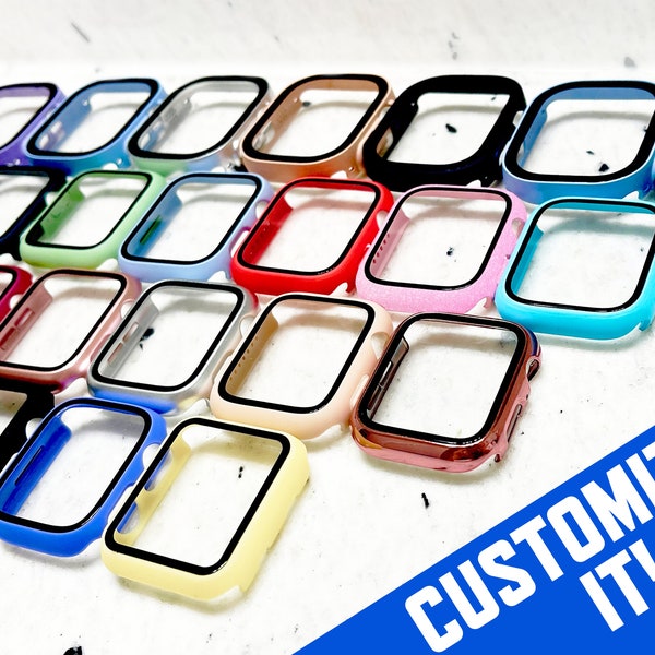 Apple Watch Tempered Glass Case Bumper | Add Custom Glitter | Fits Series 9, 8, 7, 6, 5, 4, 3, 2, 1, ULTRA 1/2, SE | Apple Watch Band iWatch