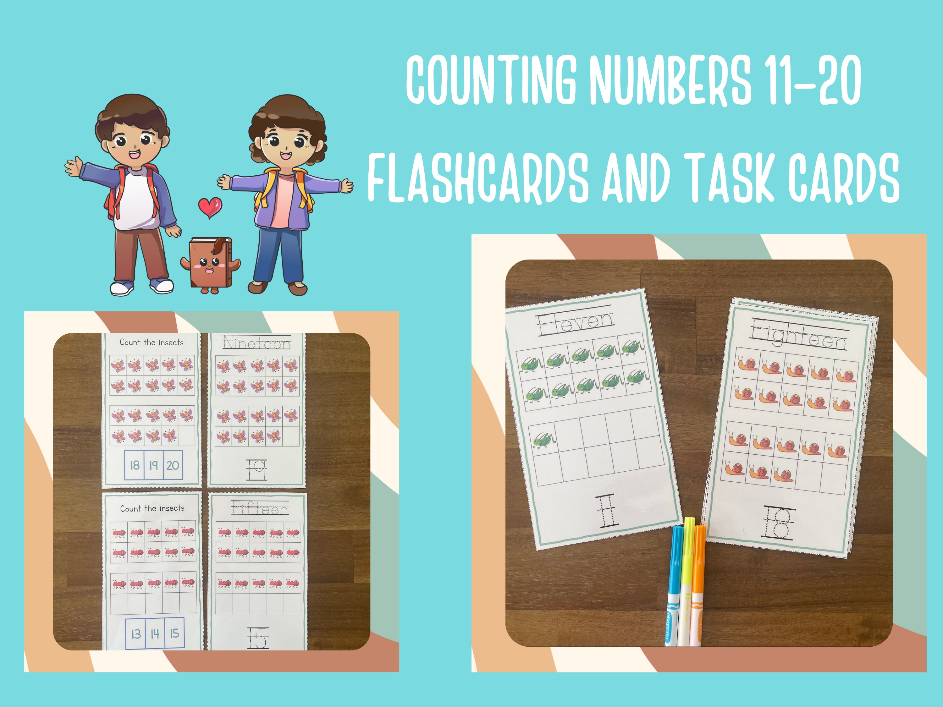 counting numbers 11 20 tracing flashcards and task cards etsy
