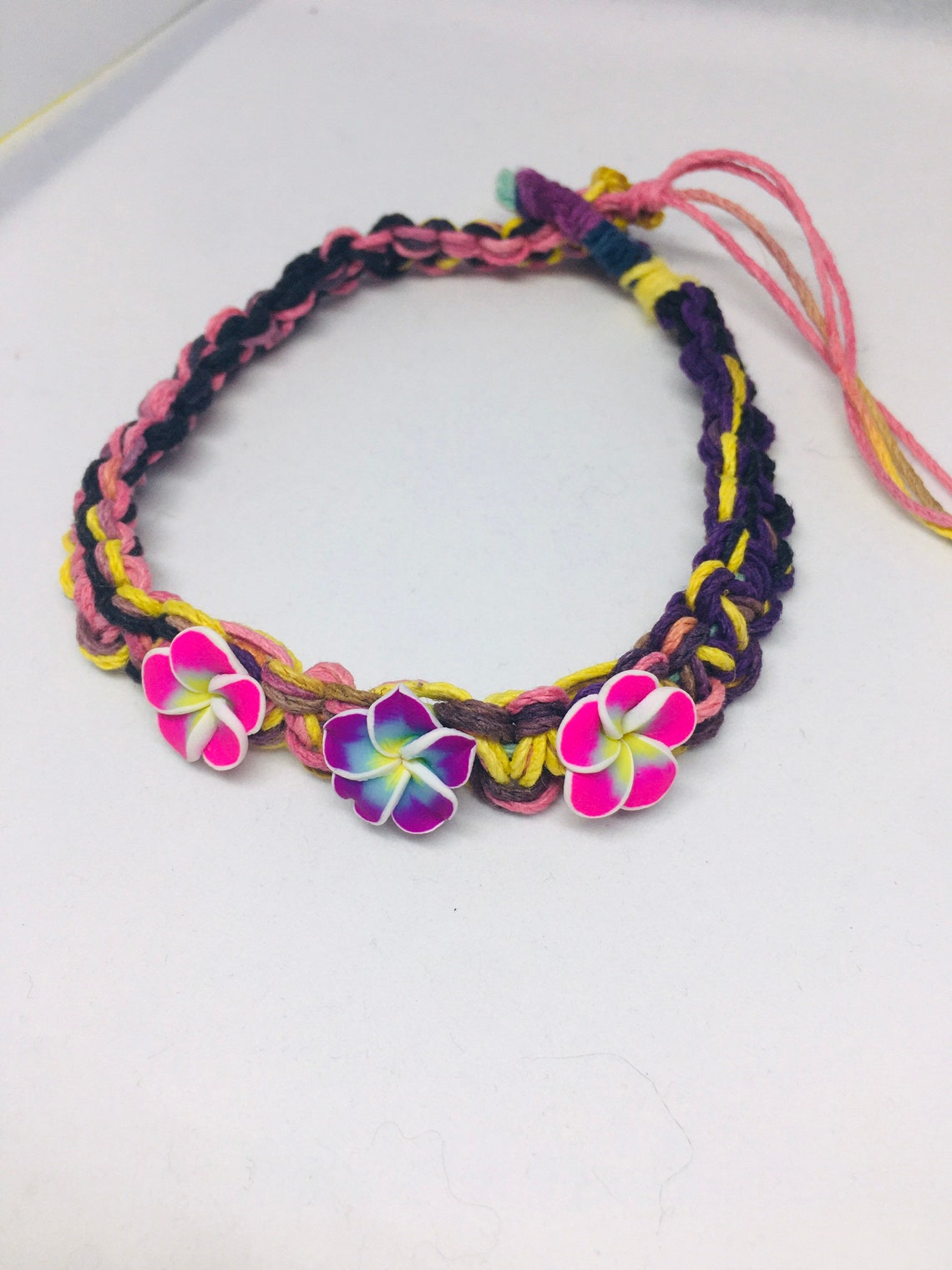 Multicolor Hemp Anklet with Hibiscus beads Etsy