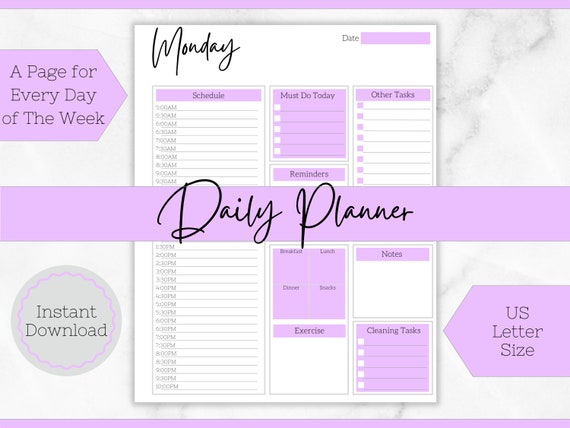 Printable Daily Planner Printable Daily Schedule Weekly | Etsy