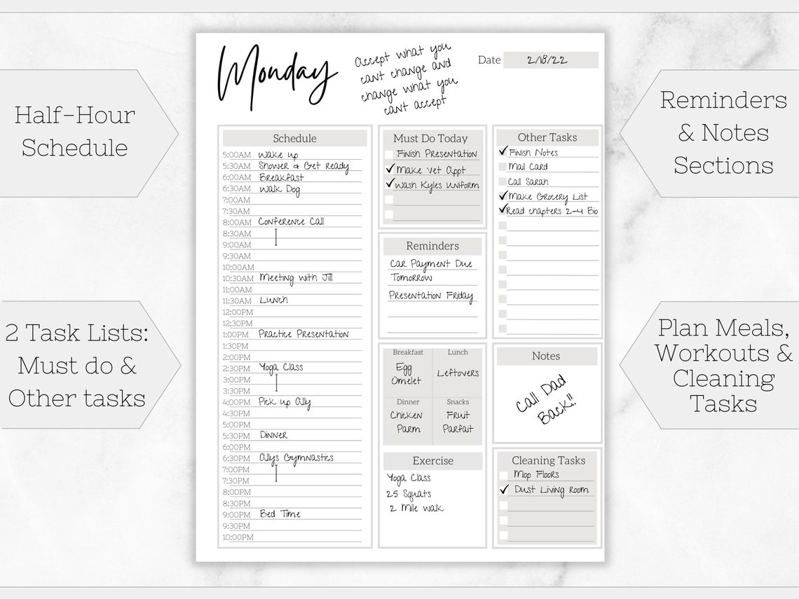 Printable Daily Planner, Printable Daily Schedule, Weekly Planner