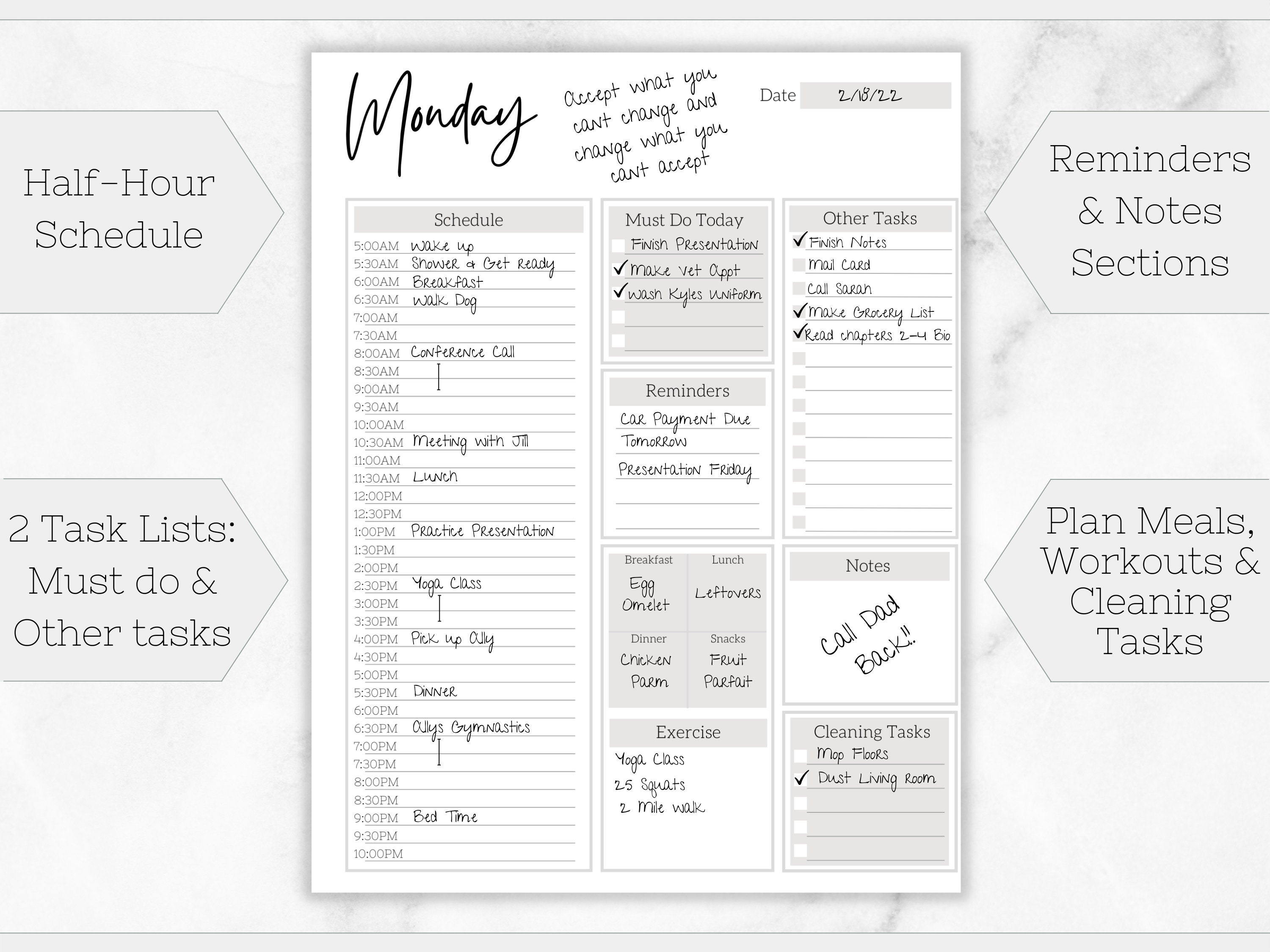 Printable daily planner printable daily schedule weekly planner