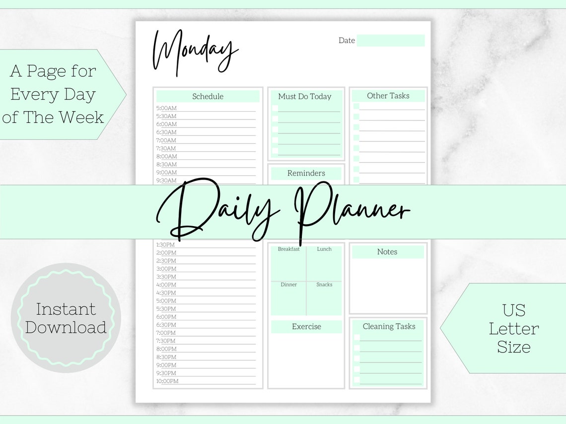 Printable Daily Planner Printable Daily Schedule Weekly - Etsy