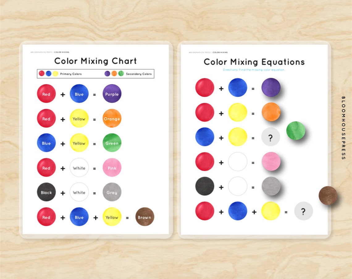 Color Mixing Chart Color Name Tracing Flashcards & Color Etsy