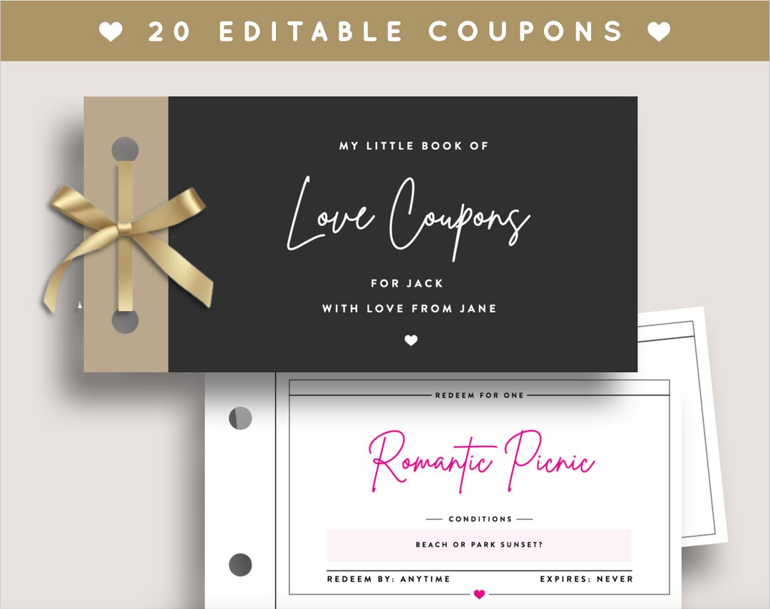 Editable Little Coupon Book Love Coupons Birthday Anniversary Valentine Custom Romantic Gift for