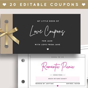 Editable Little Coupon Book Love Coupons Birthday Anniversary Valentine Custom Romantic Gift for Her for Him Template Voucher Printable