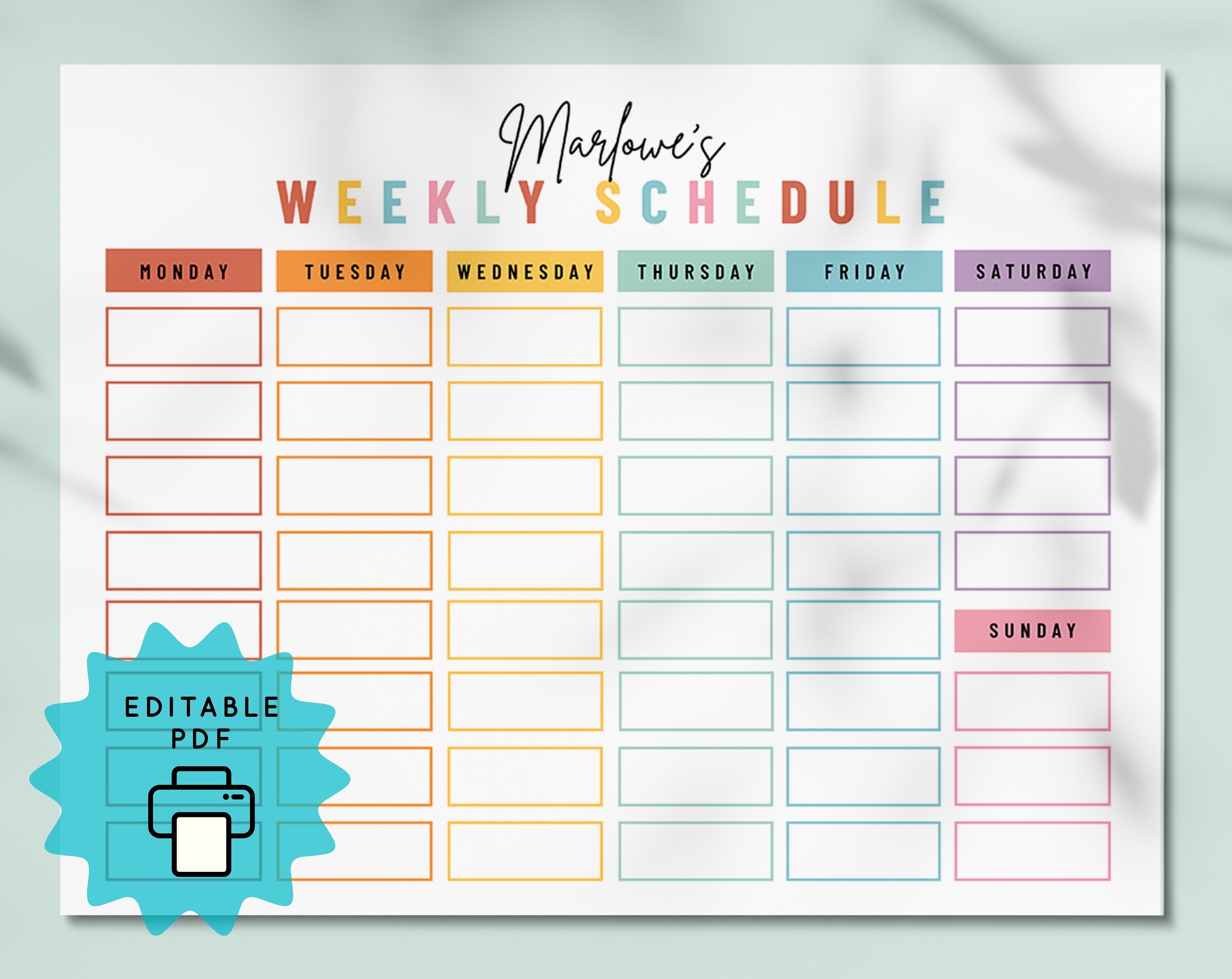 Weekly Schedule Planner for Kids Custom Weekly Plan Calendar to Do List Personalized Printable Editable Homeschool PDF - Etsy