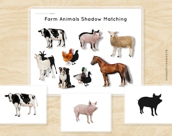 Schaduwmatching boerderijdieren: montessori-leerwerkblad (pdf)