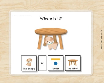 Prepositions/Prepositional Concepts Where Is It? Positions Worksheet Grammar Parts of Speech Homeschool Kindergarten Printable Kids PDF