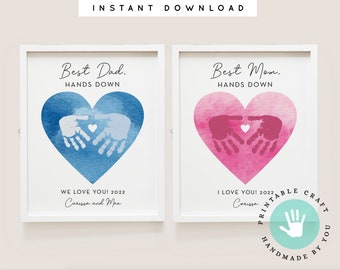 Kids Handprint Art Best Mom Best Dad Grandma Grandparents Aunt Uncle Heart Hands Down Gift Personalized Printable Editable Template Card