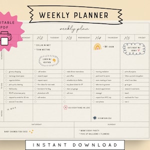 Planner settimanale, elenco delle cose da fare, programma per la famiglia e i bambini, stampabile, digitale, semplice, modificabile, per la scuola domestica, PDF