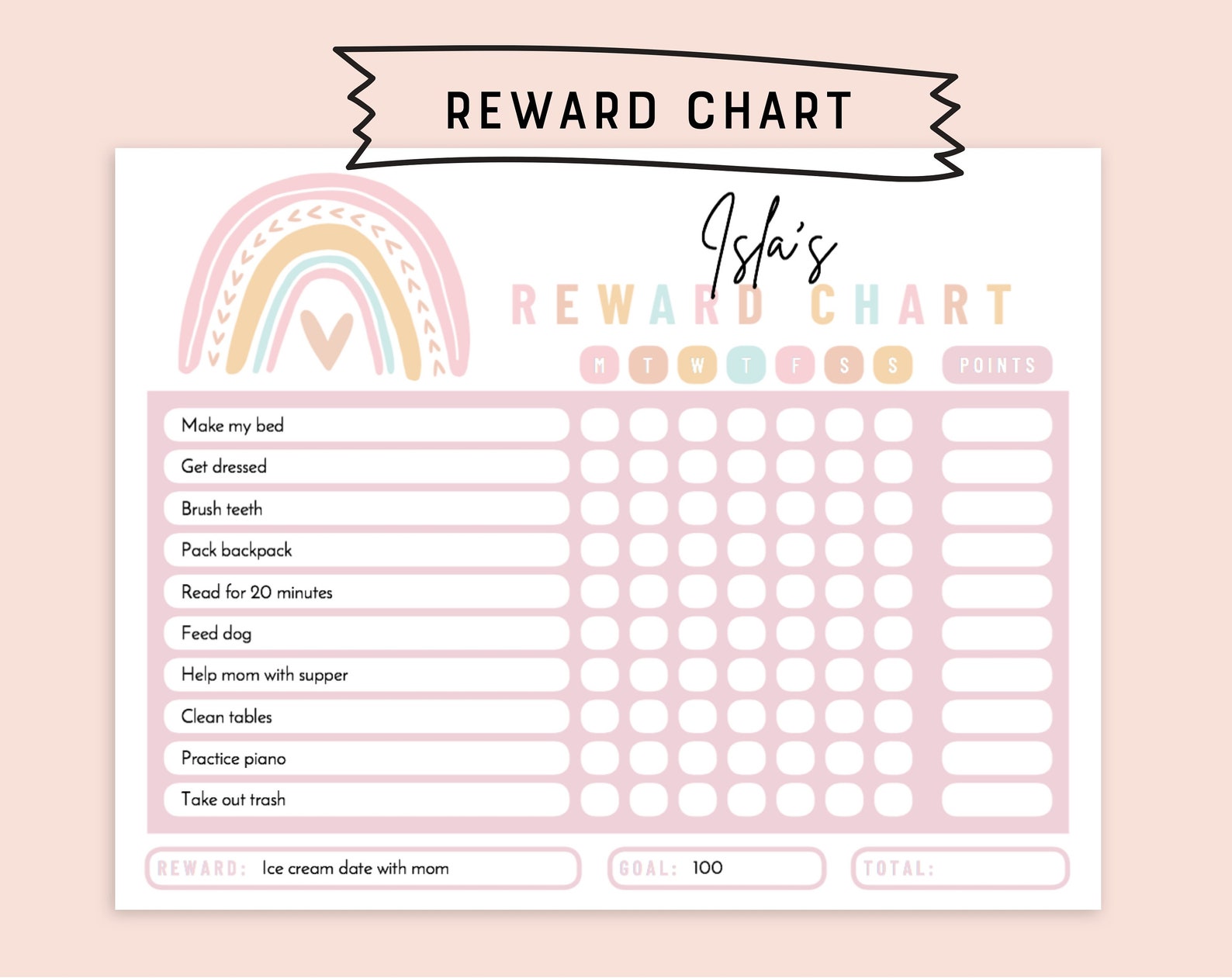 Reward Chart Multiple Kids Editable Printable Boho Rainbow Chore Chart ...