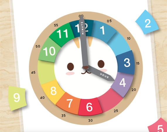 cat clock matching learning numbers on a clock worksheet etsy