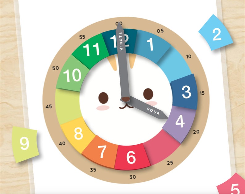 cat clock matching learning numbers on a clock worksheet