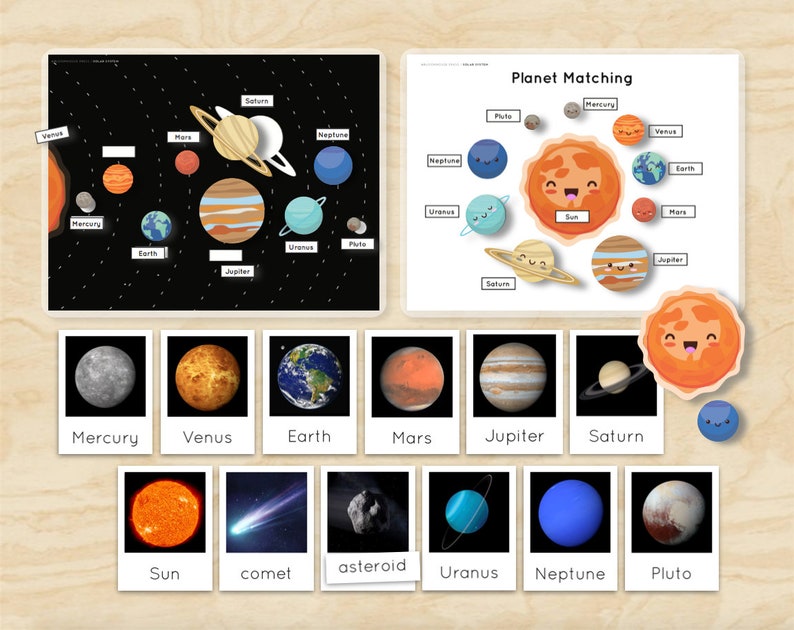 Solar System Worksheet Matching Bundle Montessori Solar System | Etsy