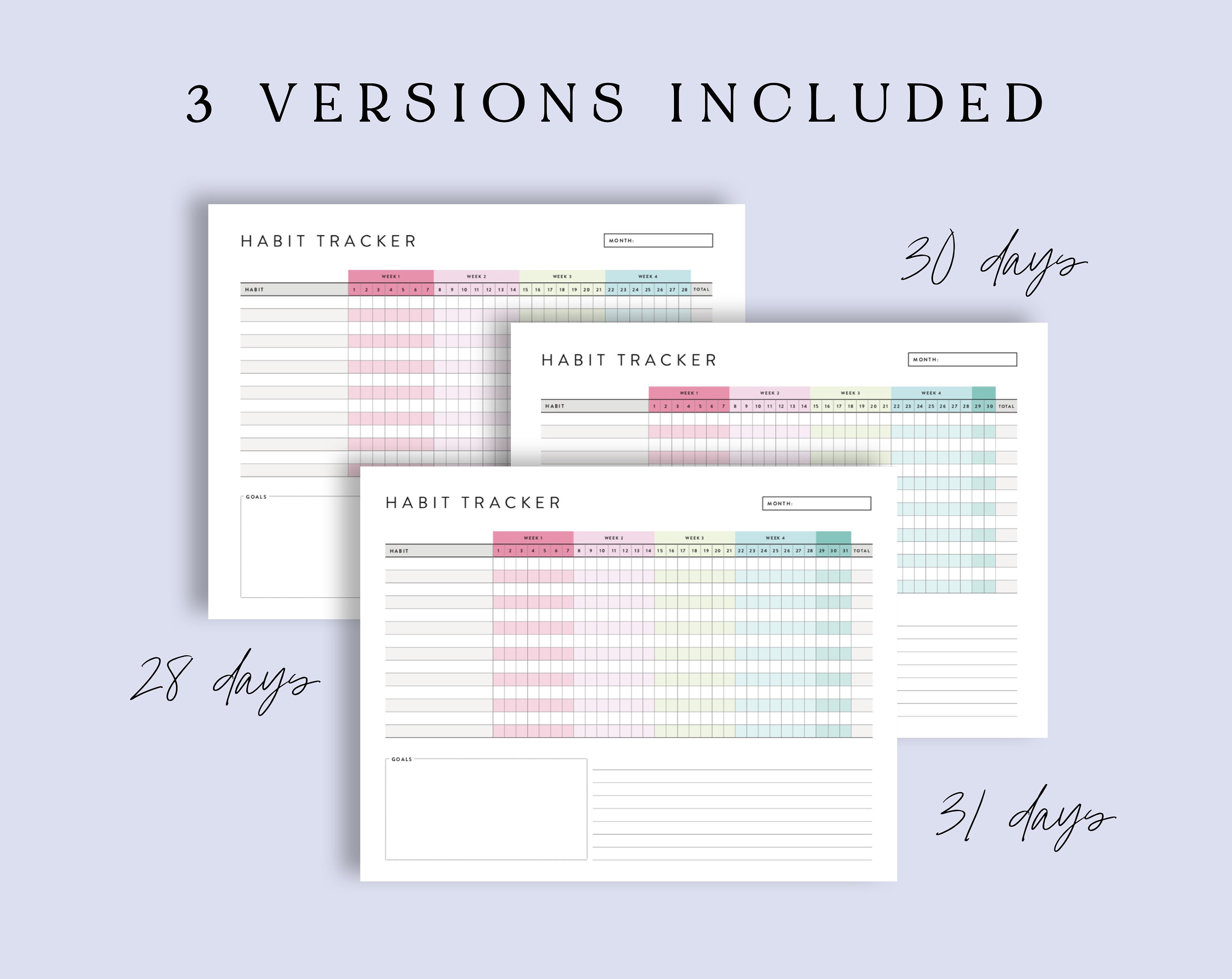 Habit Tracker Printable Planner Template Editable Monthly PDF - Etsy
