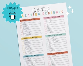 Cleaning Schedule Routine Chart Checklist Weekly Organizing Printable Editable PDF