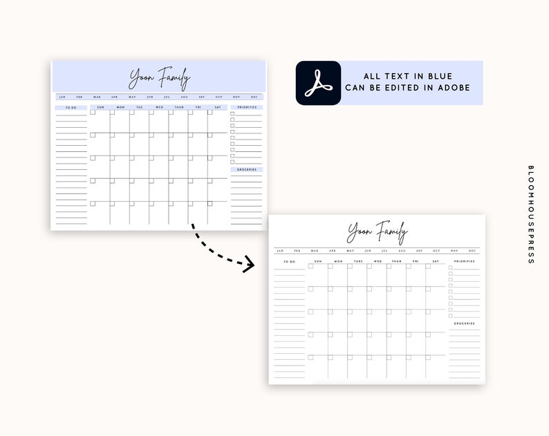 Family Calendar Chore Chart Editable Customizable Etsy