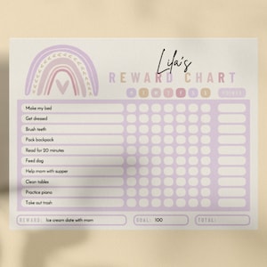 Reward Chart Multiple Kids Editable Printable Boho Rainbow Chore Chart ...