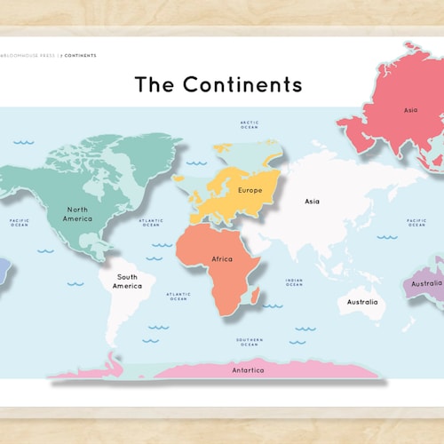 7 Continents World Map Oceans Animals Of Continents Matching Etsy