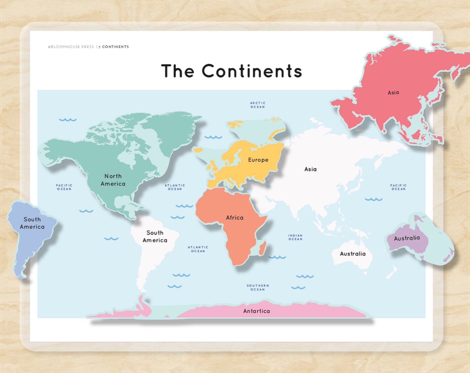 7 Continents World Map Oceans Animals Of Continents Matching Etsy