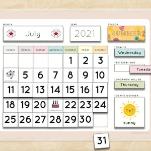 Perpetual Calendar Morning Board Weather Seasons US Holidays Months of the Year Days of the Week Homeschool Printable Kids PDF