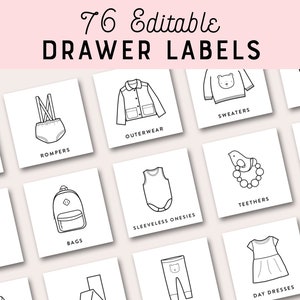 Etiquettes pour chambre de bébé, vêtements, commode, tiroirs, organisation de rangement pour penderie, bébé, enfant, impression modifiable, personnalisée