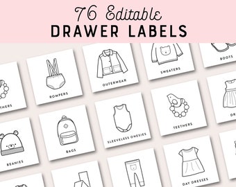 Nursery Labels Clothing Dresser Drawers Baby Kids Closet Storage Organization Printable Editable Custom