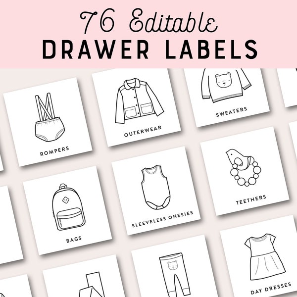 Nursery Labels Clothing Dresser Drawers Baby Kids Closet Storage Organization Printable Editable Custom