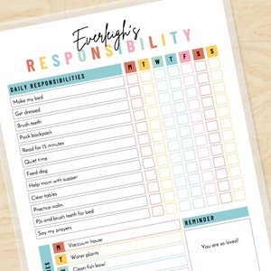 Responsibility Chore Chart for Kids Fully Editable Daily Weekly Routine Reward System Personalized Printable To Do List Child Homeschool PDF image 3