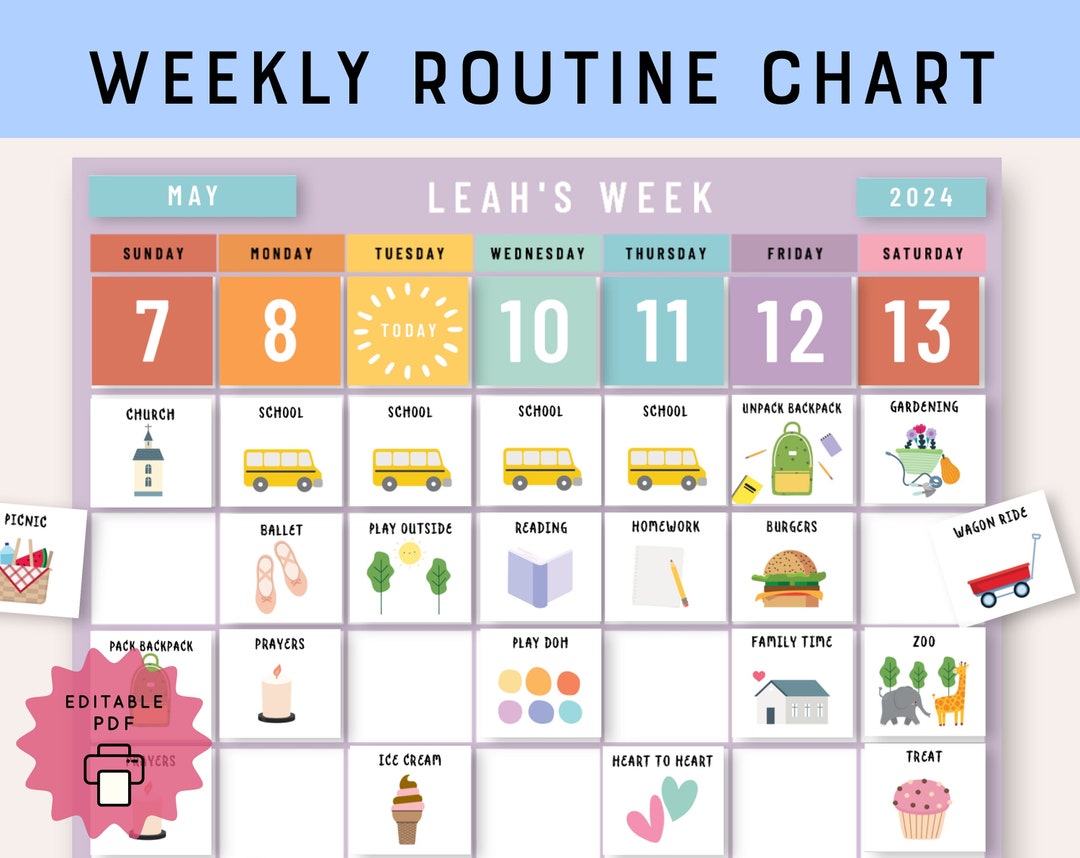 Editable Weekly Visual Routine Chart With Cards Schedule for Kids ...