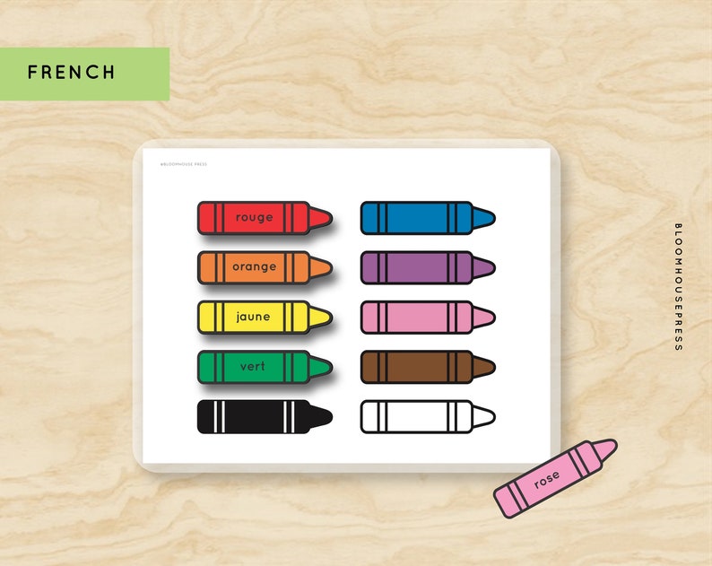 Crayons Color Matching 5 Languages English Spanish French Etsy