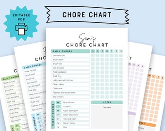 Editable Kids Chore Chart: Daily Routine Planner (PDF)