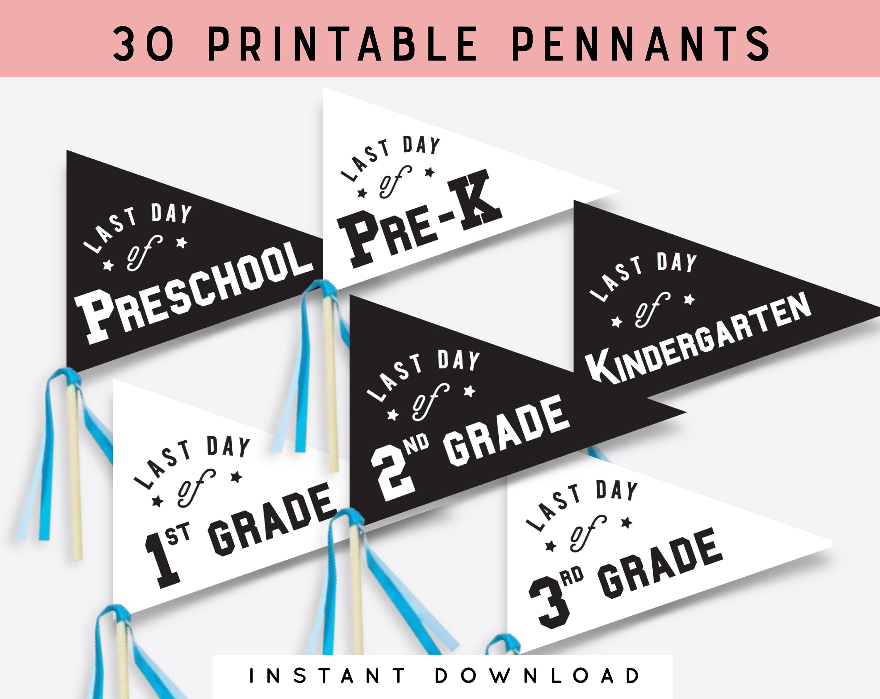 Last Day of School Pennant: Printable Grade Flags (PDF) - Etsy