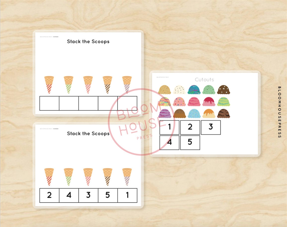 Ice Cream Scoops Counting Worksheet: Preschool Learning (PDF Printable ...